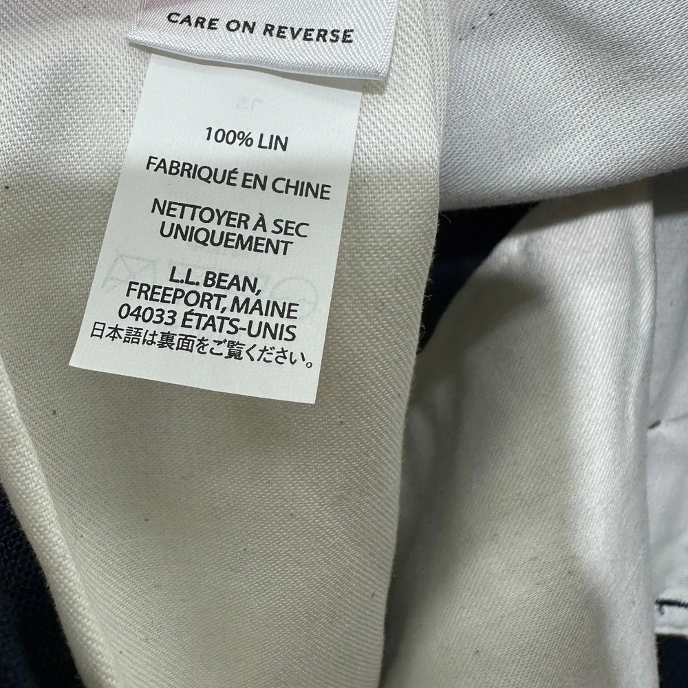 LL Bean Signature Kennebunk 100% Linen Pants Mens 38x34 Navy Blue Coastal Summer